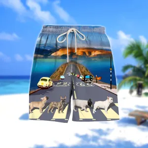 French Bulldog Cross the road- Men Hawaii Beach Shorts