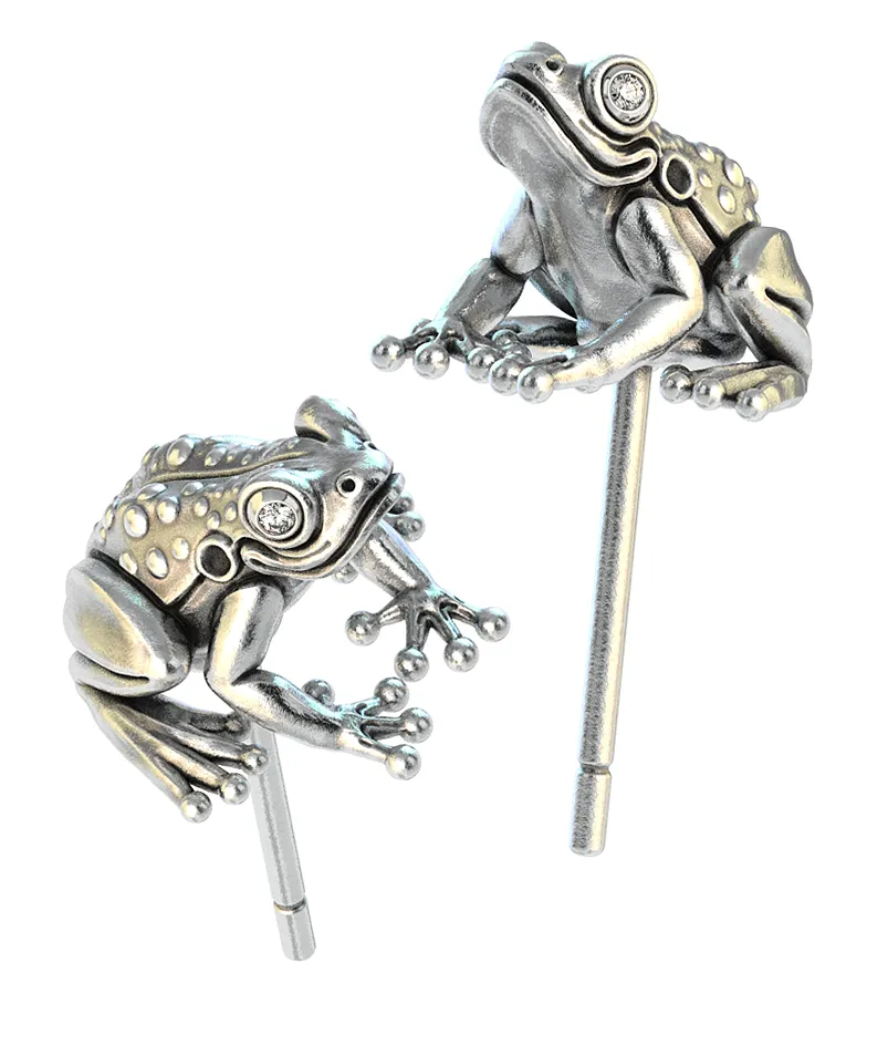 Frog Sitting Diamond Earring Studs