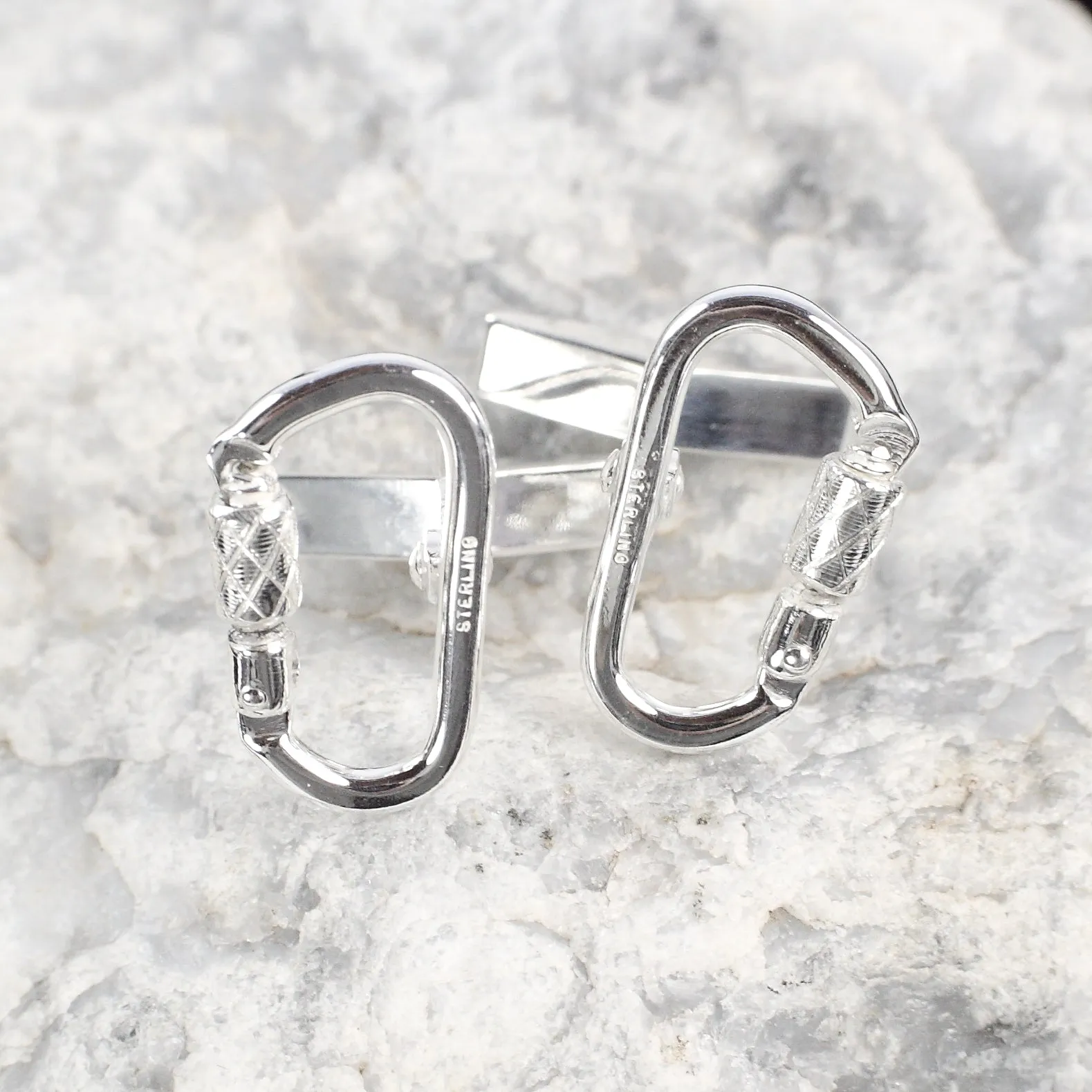 Functional Carabiner Cuff Link Pair -Sterling - Rock Climbing Jewelry