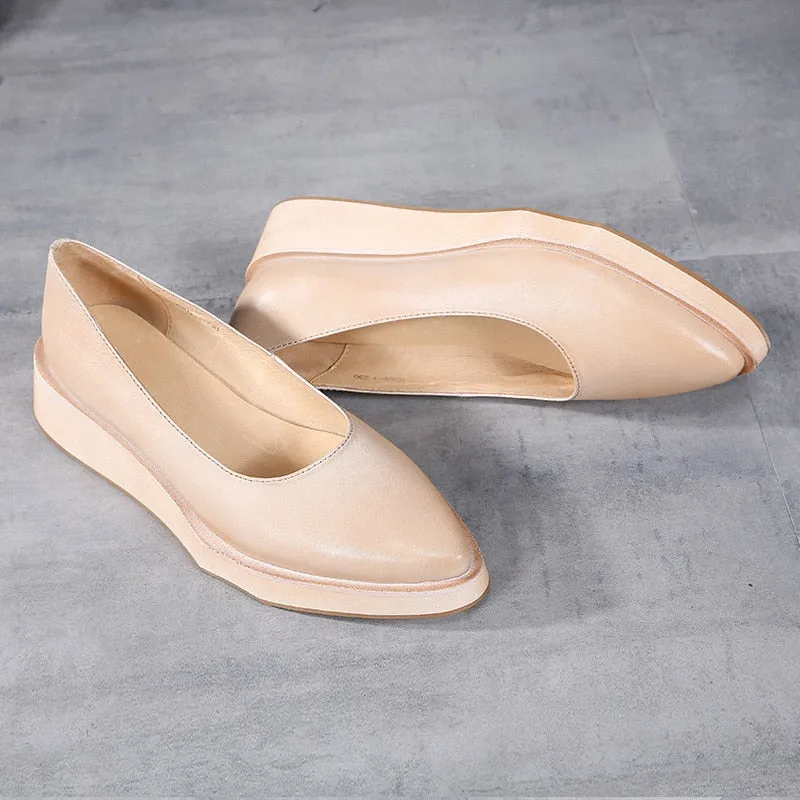 Genuine Leather Women Pumps Pointed Toe Low Heel Shoes Black Lazy Shoes Retro Women Pumps Handmade Women Wedge Shoes