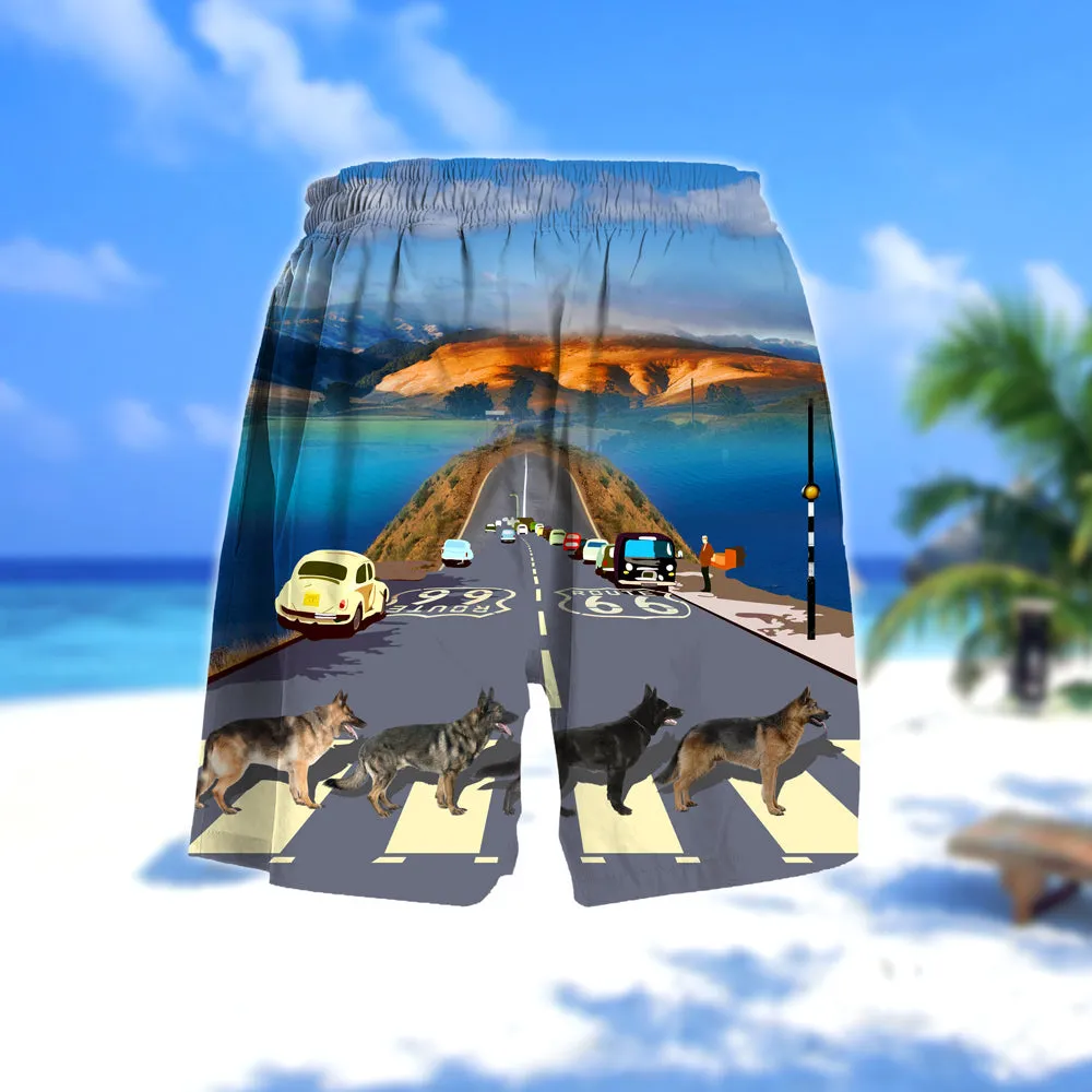 German shepherd Cross the road- Men Hawaii Beach Shorts