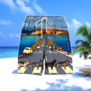 German shepherd Cross the road- Men Hawaii Beach Shorts