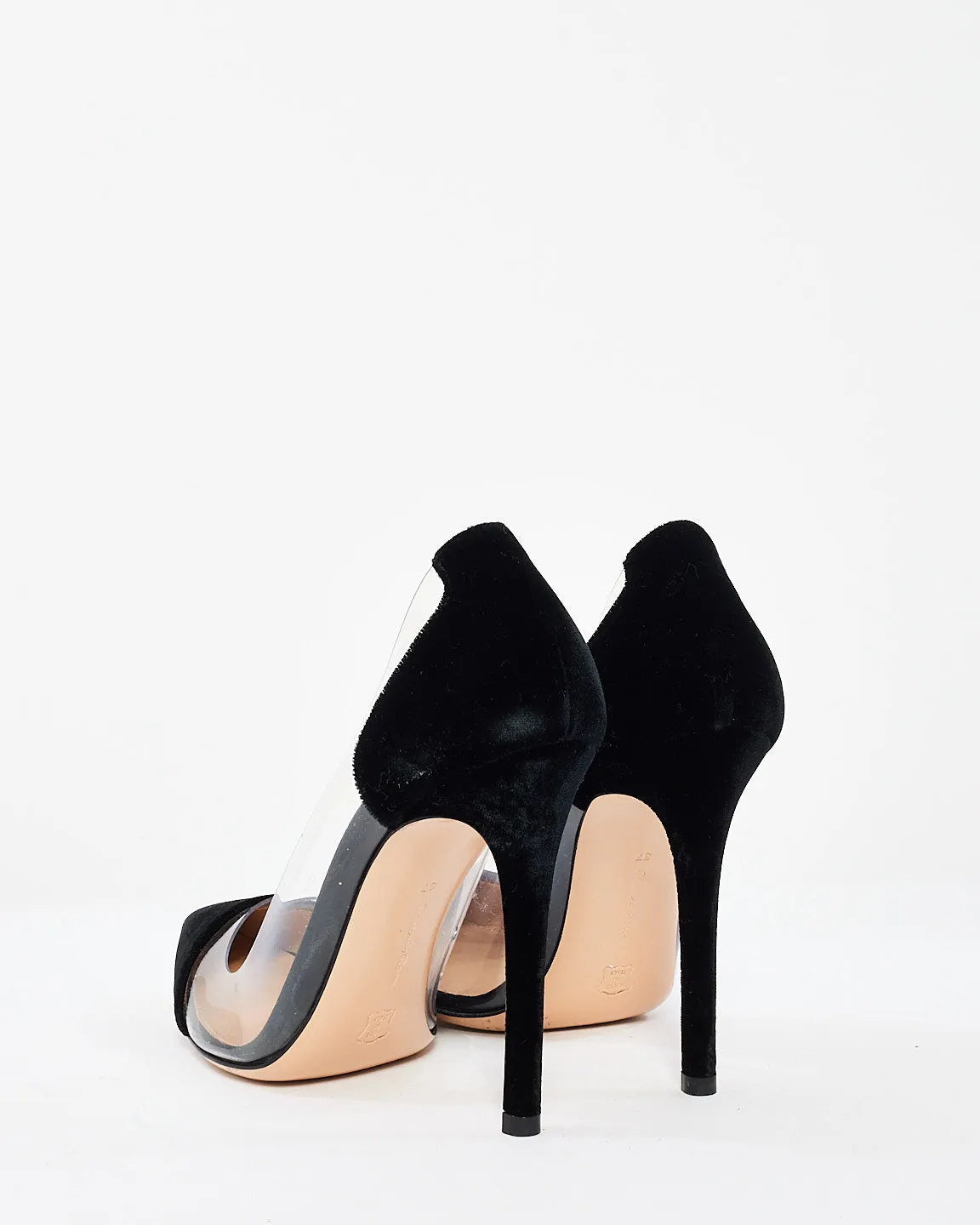 Gianvito Rossi Black Velvet & PVC Pointed Toe Pumps - 37