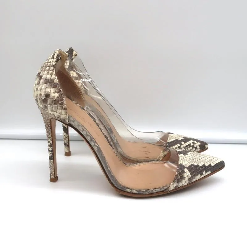 Gianvito Rossi Plexi Pumps Python & PVC Size 37 Pointed Toe Heels