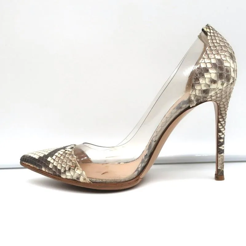 Gianvito Rossi Plexi Pumps Python & PVC Size 37 Pointed Toe Heels