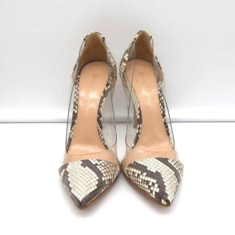 Gianvito Rossi Plexi Pumps Python & PVC Size 37 Pointed Toe Heels