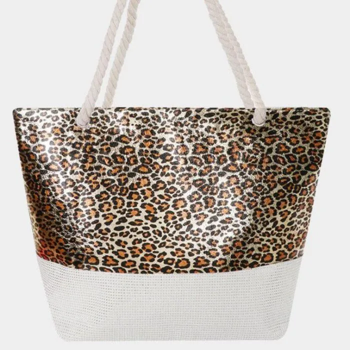 Glitter Leopard Gold Patterned Beach Tote Bag