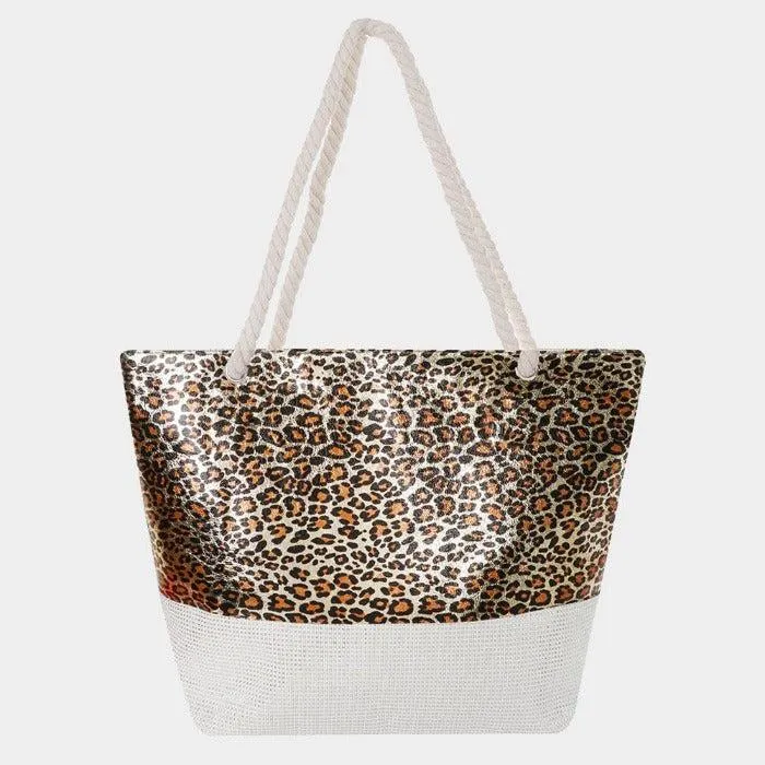 Glitter Leopard Gold Patterned Beach Tote Bag