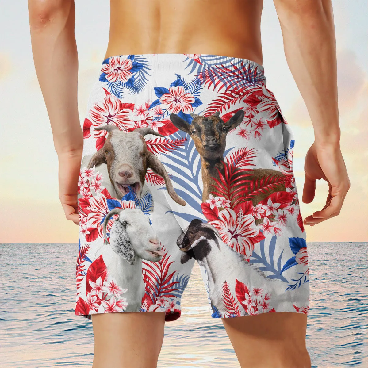 goat in american flag pattern shorts