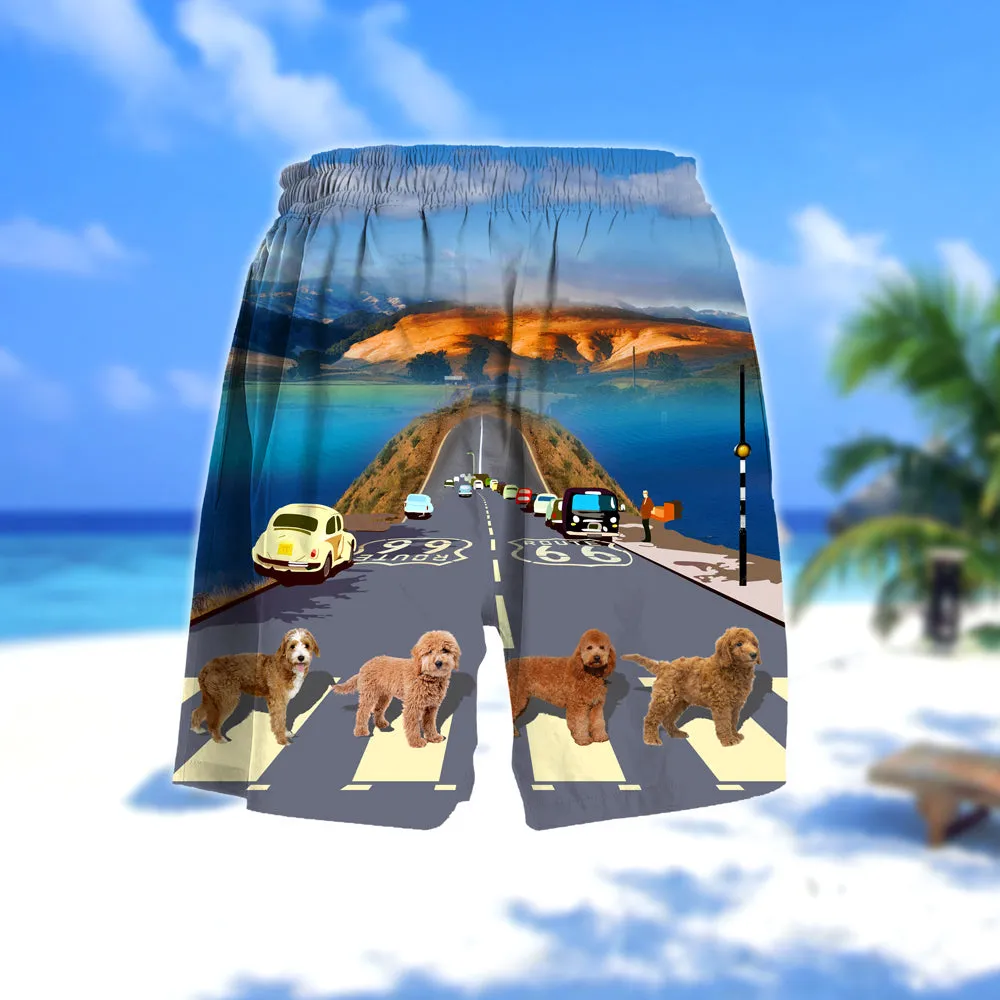 Goldendoodle Cross the road- Men Hawaii Beach Shorts