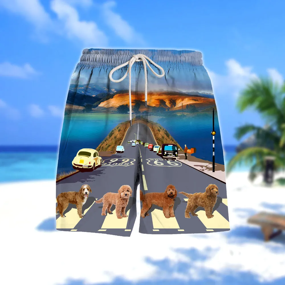 Goldendoodle Cross the road- Men Hawaii Beach Shorts