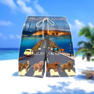 Goldendoodle Cross the road- Men Hawaii Beach Shorts