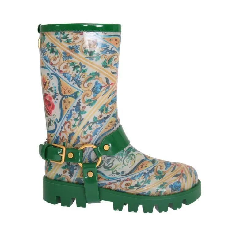 Green Majolica Print Rubber Boots
