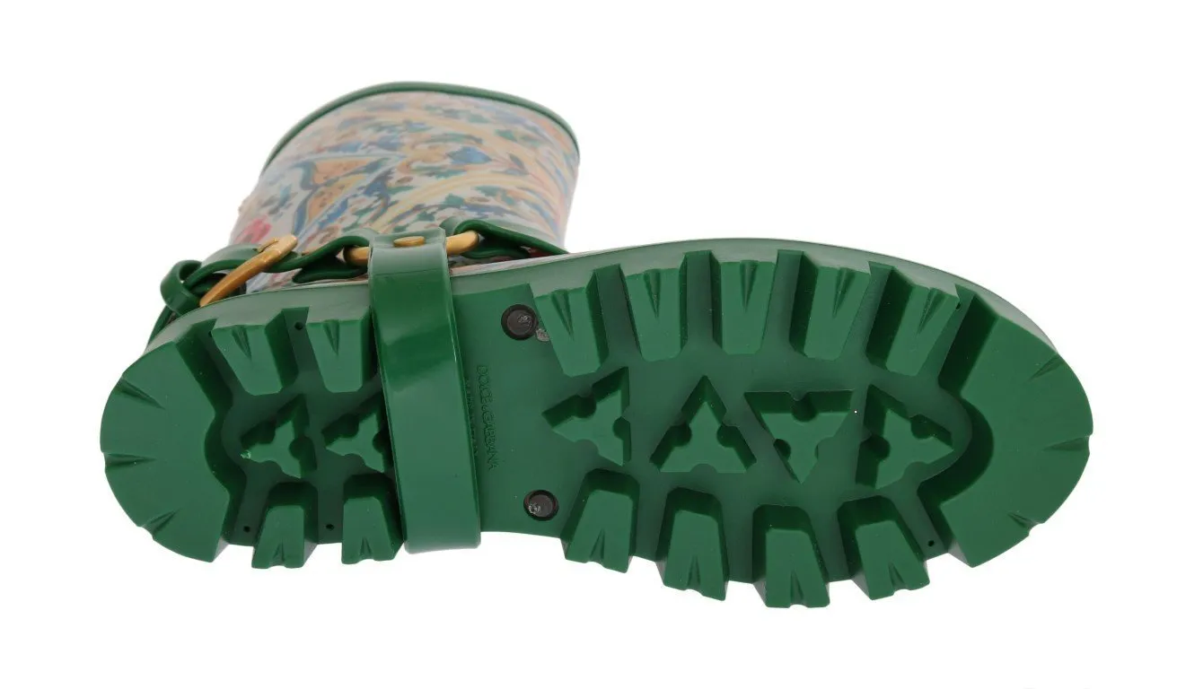 Green Majolica Print Rubber Boots