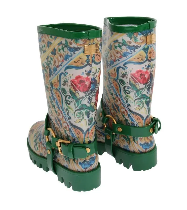 Green Majolica Print Rubber Boots