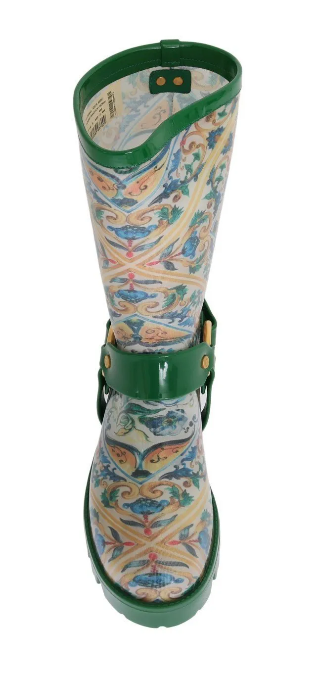 Green Majolica Print Rubber Boots