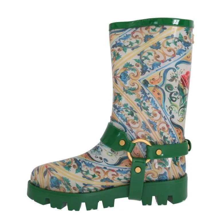 Green Majolica Print Rubber Boots