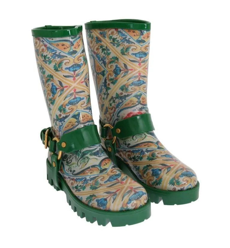 Green Majolica Print Rubber Boots