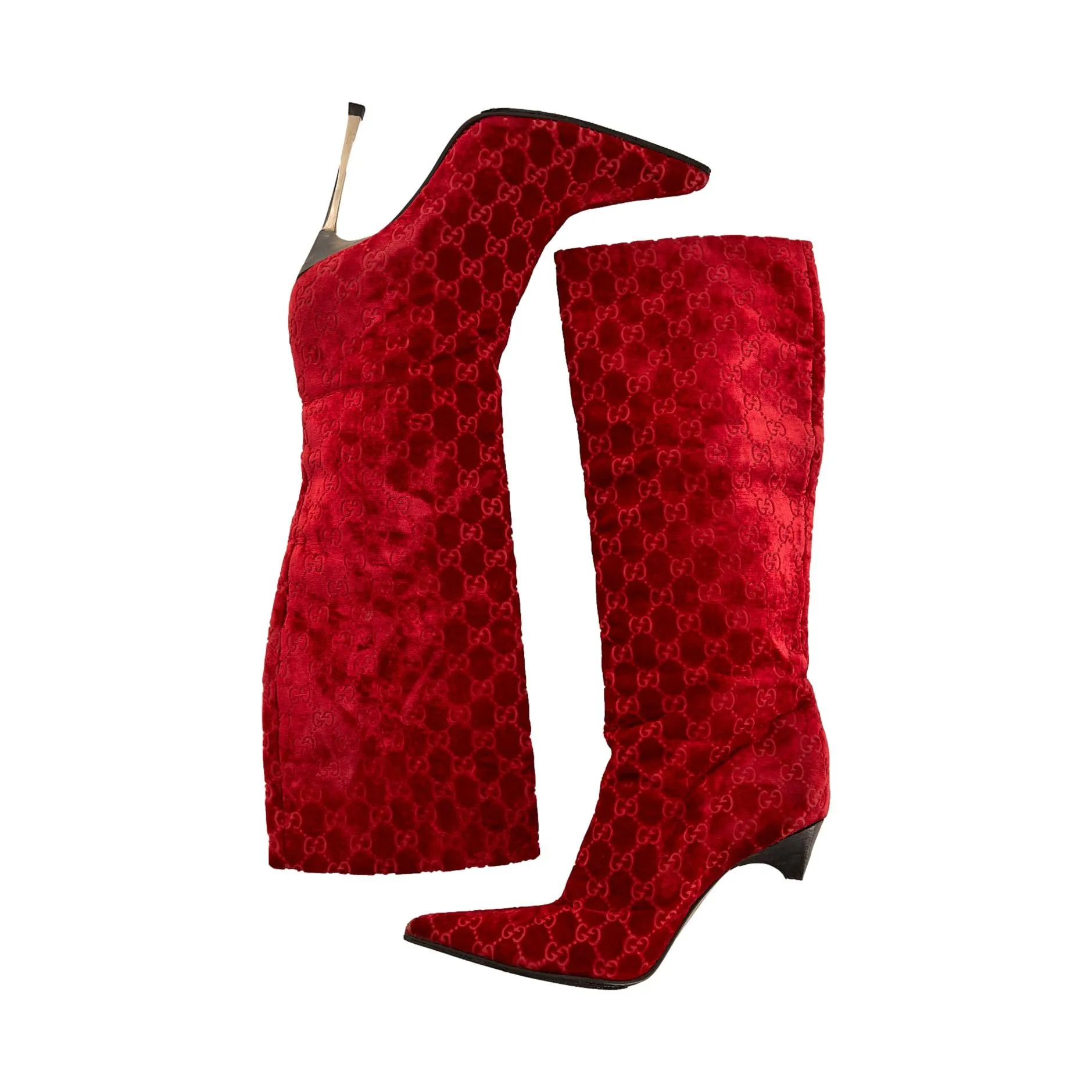 Gucci Red Velour Logo Boots