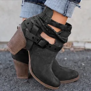HEE GRAND Buckle Strap Women Ankle Boots Casual Platform Shoes Woman High Heels Western Boots Slip On Winter Women Shoes XWX6884