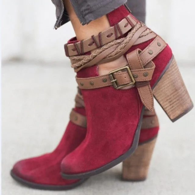 HEE GRAND Buckle Strap Women Ankle Boots Casual Platform Shoes Woman High Heels Western Boots Slip On Winter Women Shoes XWX6884