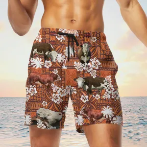 hereford cow In Red Tribal Shorts
