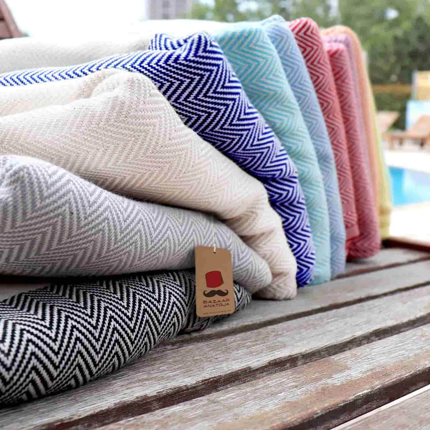 Herringbone Turkish Towel & Peshtemal Beach Towel - Black