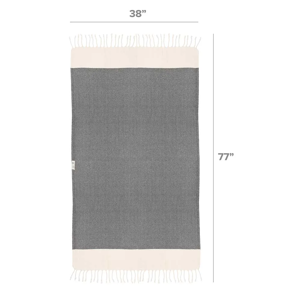 Herringbone Turkish Towel & Peshtemal Beach Towel - Black
