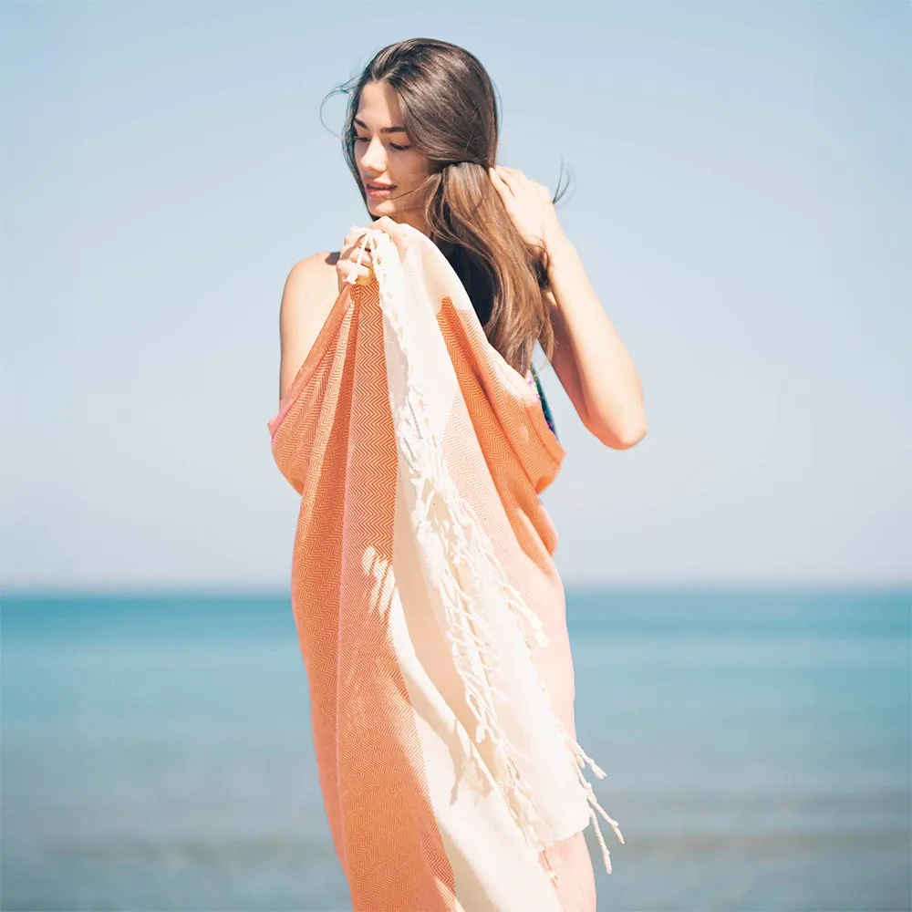 Herringbone Turkish Towel & Peshtemal Beach Towel - Orange