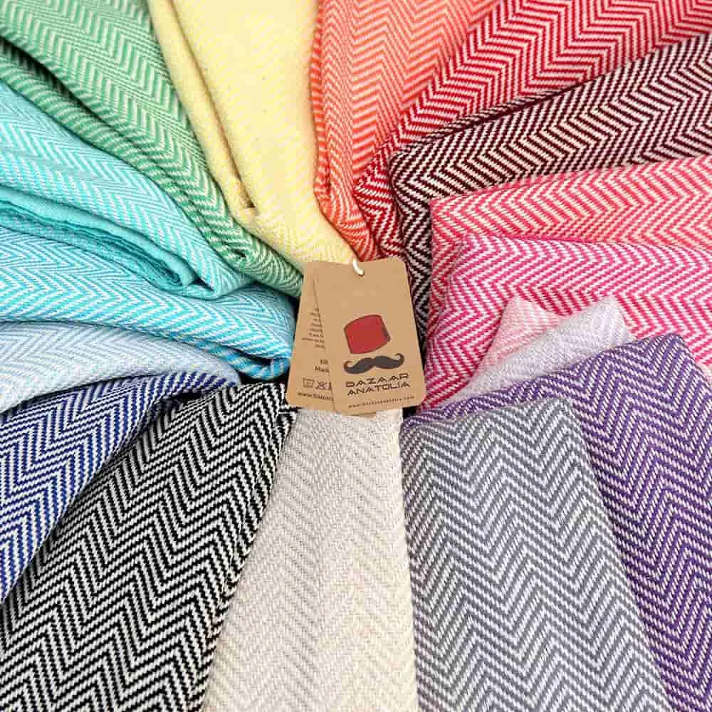 Herringbone Turkish Towel & Peshtemal Beach Towel - Orange