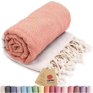 Herringbone Turkish Towel & Peshtemal Beach Towel - Orange