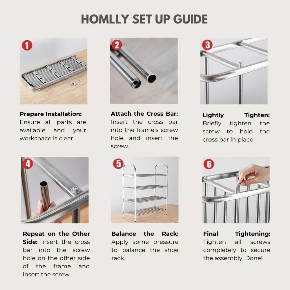 Homlly Tonii Stainless Steel  Shoe Rack (2/3/4/5/6 Tier)