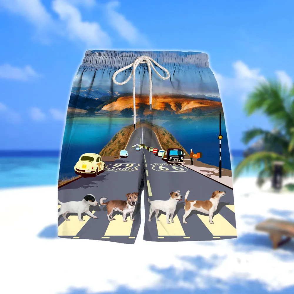 Jack Russell Cross the road- Men Hawaii Beach Shorts