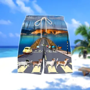 Jack Russell Cross the road- Men Hawaii Beach Shorts
