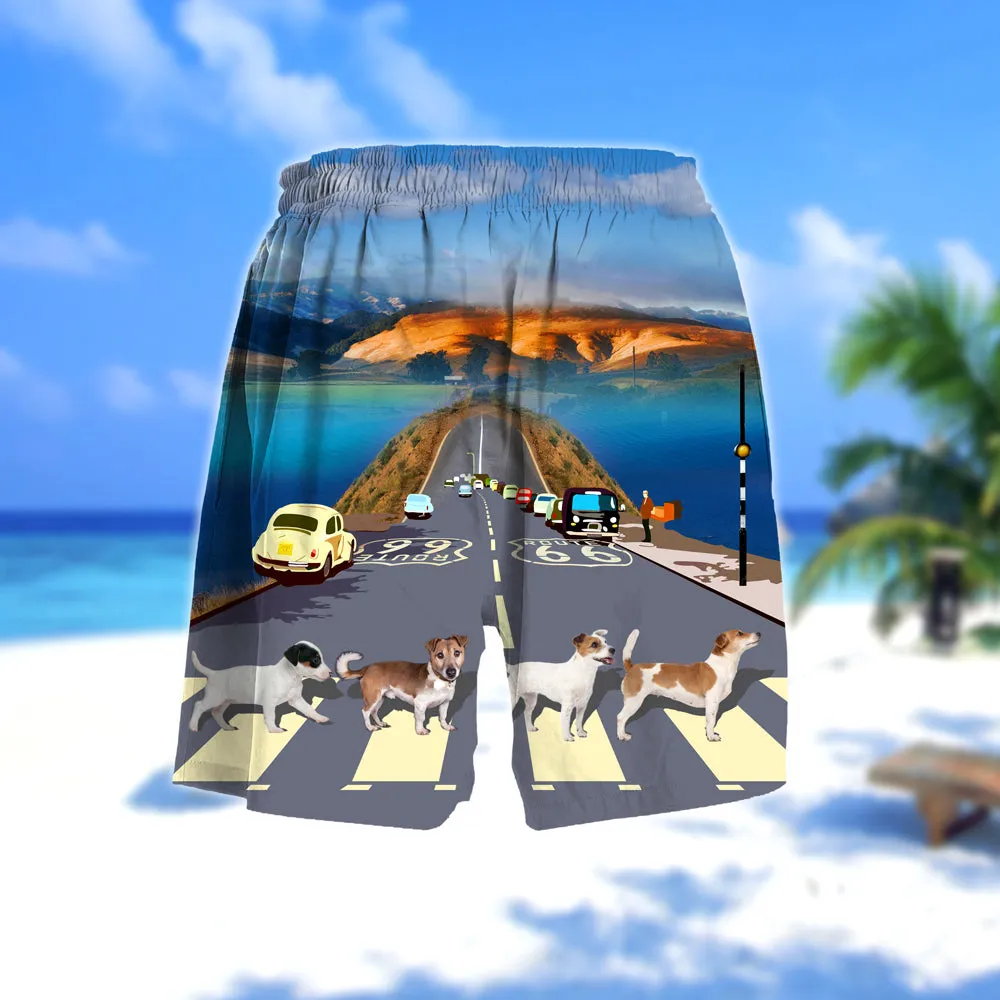 Jack Russell Cross the road- Men Hawaii Beach Shorts