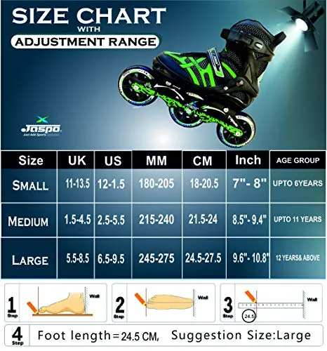 JASPO Radar Pro Hydra-MAX Adjustable Inline Shoe Skates for All Age Groups