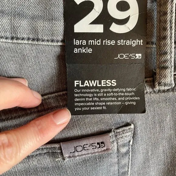 JOE'S NWT Flawless Lara Mid Rise Straight Ankle Gray Raw Hem Y2K Denim Jeans 29