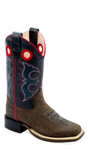 KIDS DK BROWN BULLHIDE/CACTUS NAVY SQ TOE BOOT