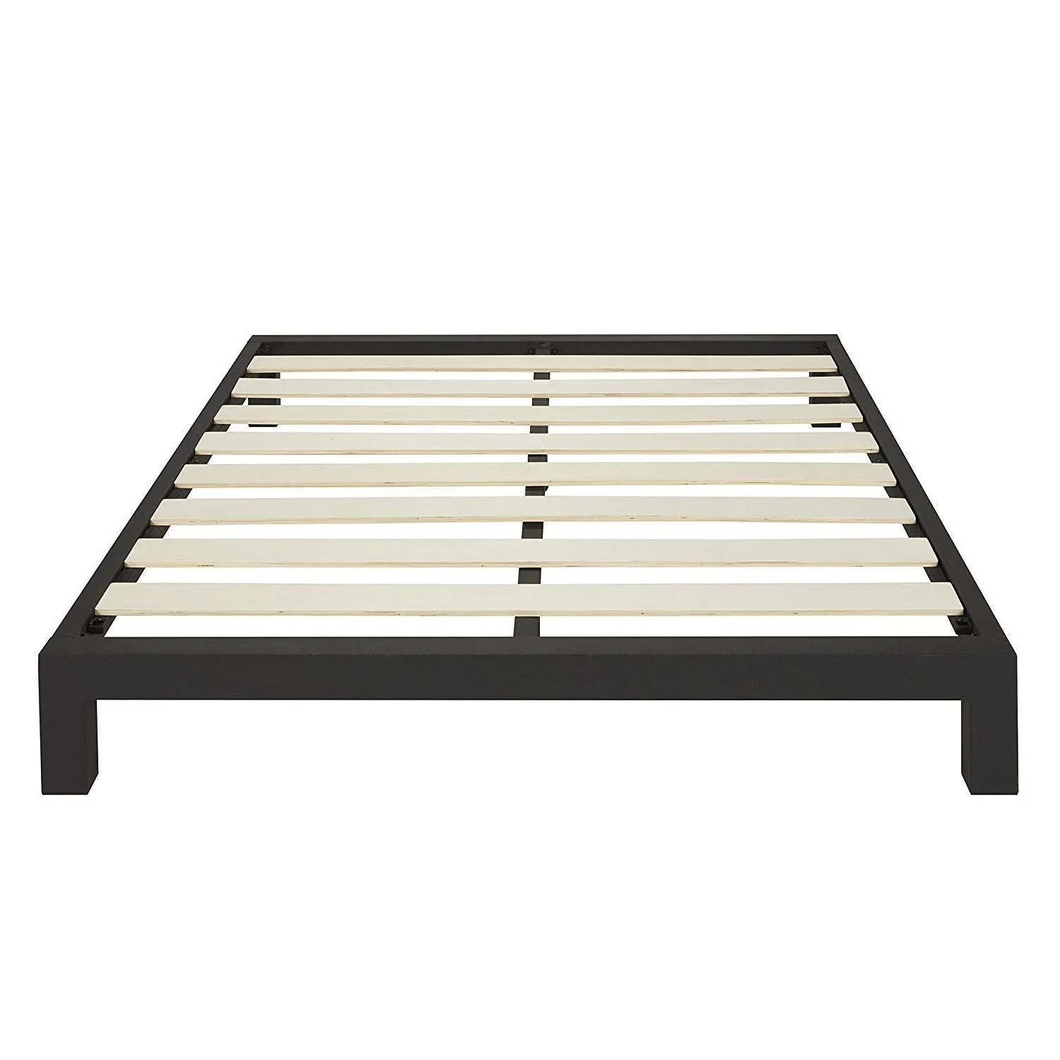 King Black Metal Platform Bed Frame with Wide Wood Slats