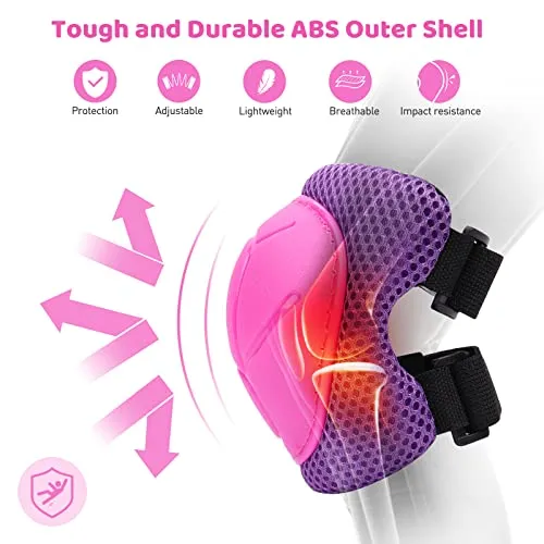 KUYOU Kids Knee Pads and Elbow Pads Set Ages 3-7 Toddler 6 in 1 Protective Gear Set Safety Gear for Roller Skates Cycling BMX Bike Skateboard Inline Skatings Scooter Riding Sports for Boys Girls
