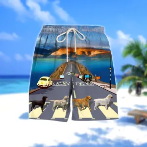 Labrador Cross the road- Men Hawaii Beach Shorts2