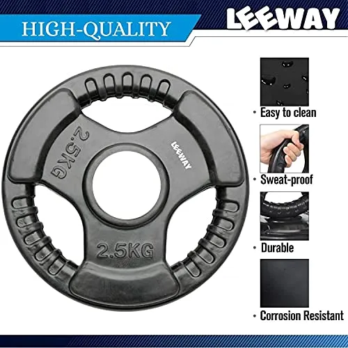 LEEWAY Professional Regular Metal Integrated Olympic Rubber Weight Plates| Rubber Weight| Spare Gym Weight Plates for Strength Training| Olympic Weight (Regular-31 mm Hole Dia, 5 kg Set (2.5kg x 2))