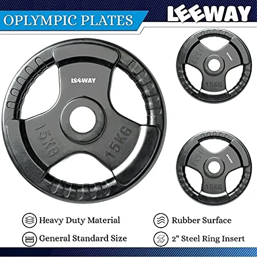 LEEWAY Professional Regular Metal Integrated Olympic Rubber Weight Plates| Rubber Weight| Spare Gym Weight Plates for Strength Training| Olympic Weight (Regular-31 mm Hole Dia, 5 kg Set (2.5kg x 2))