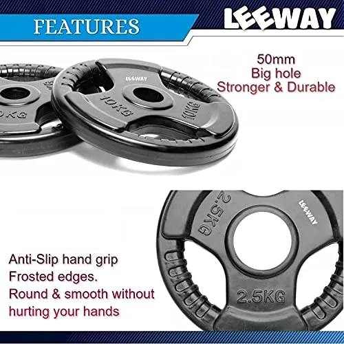 LEEWAY Professional Regular Metal Integrated Olympic Rubber Weight Plates| Rubber Weight| Spare Gym Weight Plates for Strength Training| Olympic Weight (Regular-31 mm Hole Dia, 5 kg Set (2.5kg x 2))