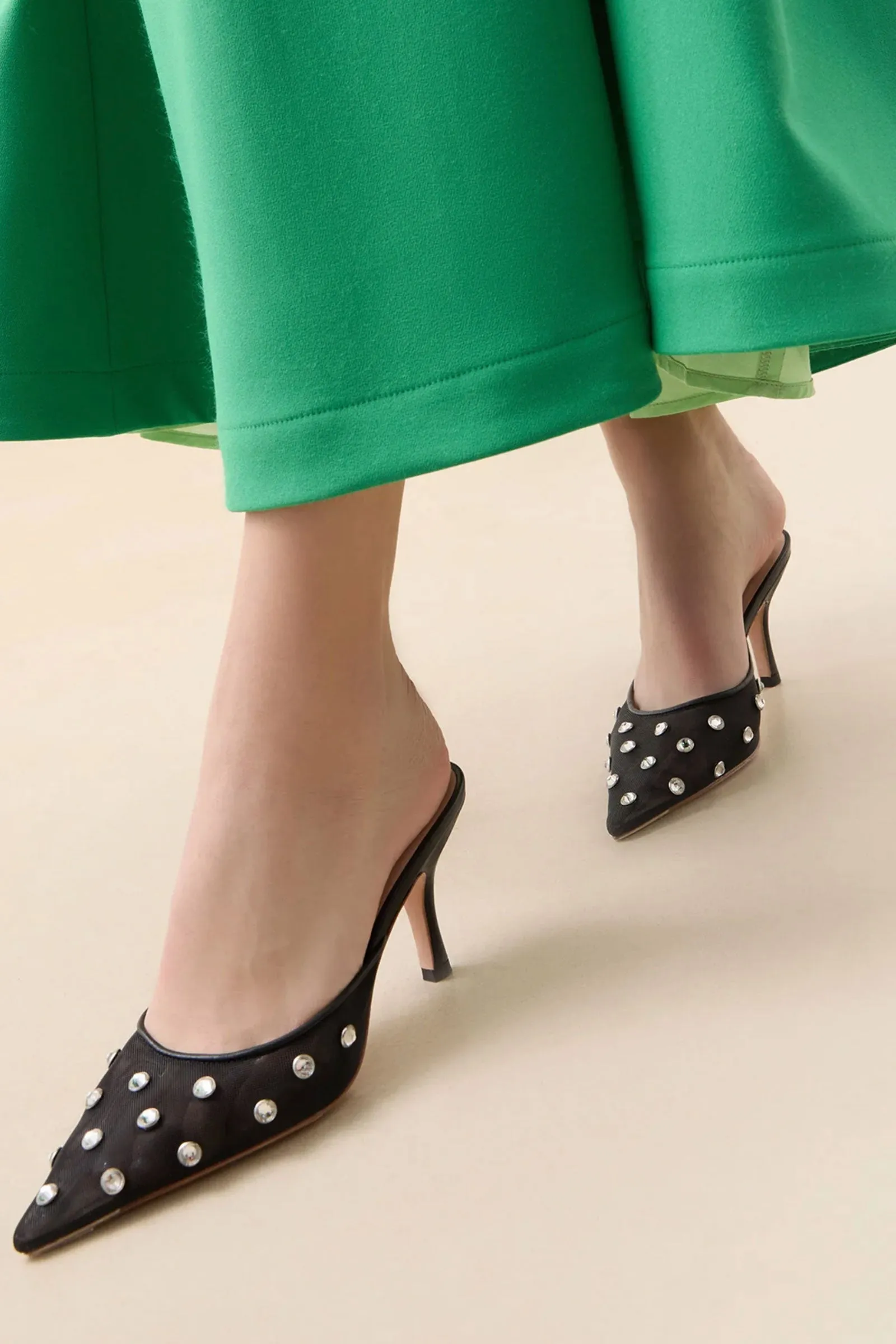 Loeffler Randall Paloma Mesh Mid-Heel Mule with Crystal
