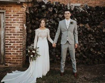 Long Sleeves Backless Beach Long Wedding Dresses Online, Cheap Bridal Dresses, WD527