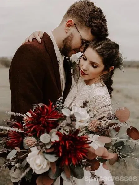 Long Sleeves Backless Cheap Wedding Dresses Online, Cheap Unique Bridal Dresses, WD607