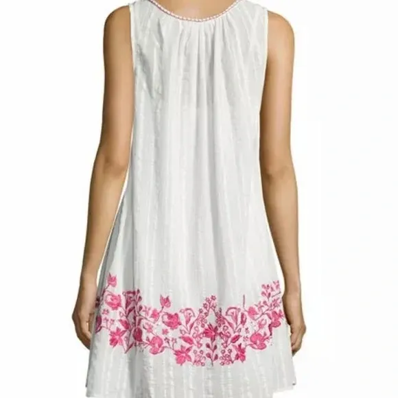 Love Sam Alison Floral Embroidered Shift Dress Ivory Fuchsia