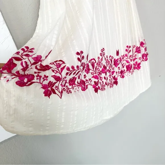 Love Sam Alison Floral Embroidered Shift Dress Ivory Fuchsia