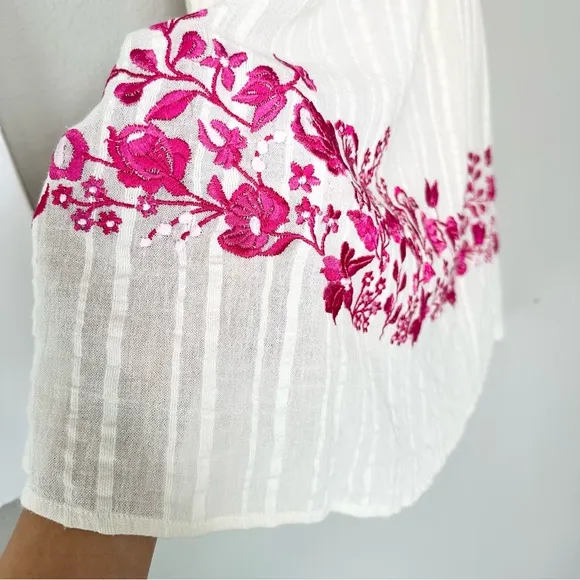 Love Sam Alison Floral Embroidered Shift Dress Ivory Fuchsia